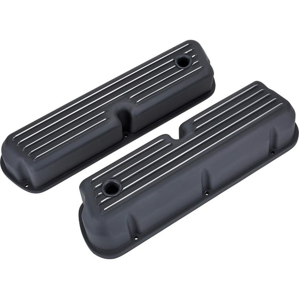 SBF Ford 302 Retro Finned Black Polished Fins Aluminum Tall Valve Covers 351W